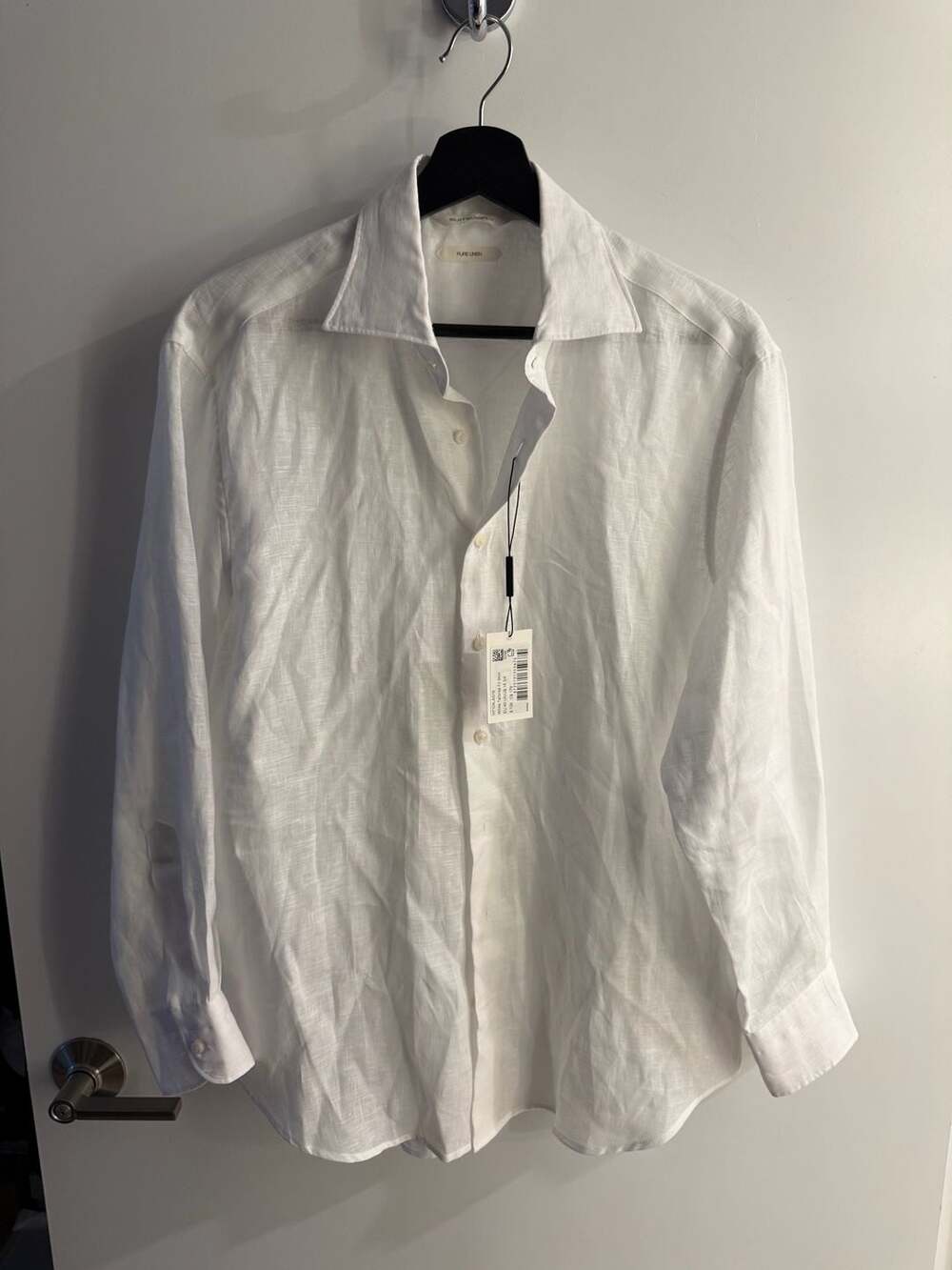 Suitsupply White Pure Linen Tailored Fit Shirt EU 40 US 15 3/4
